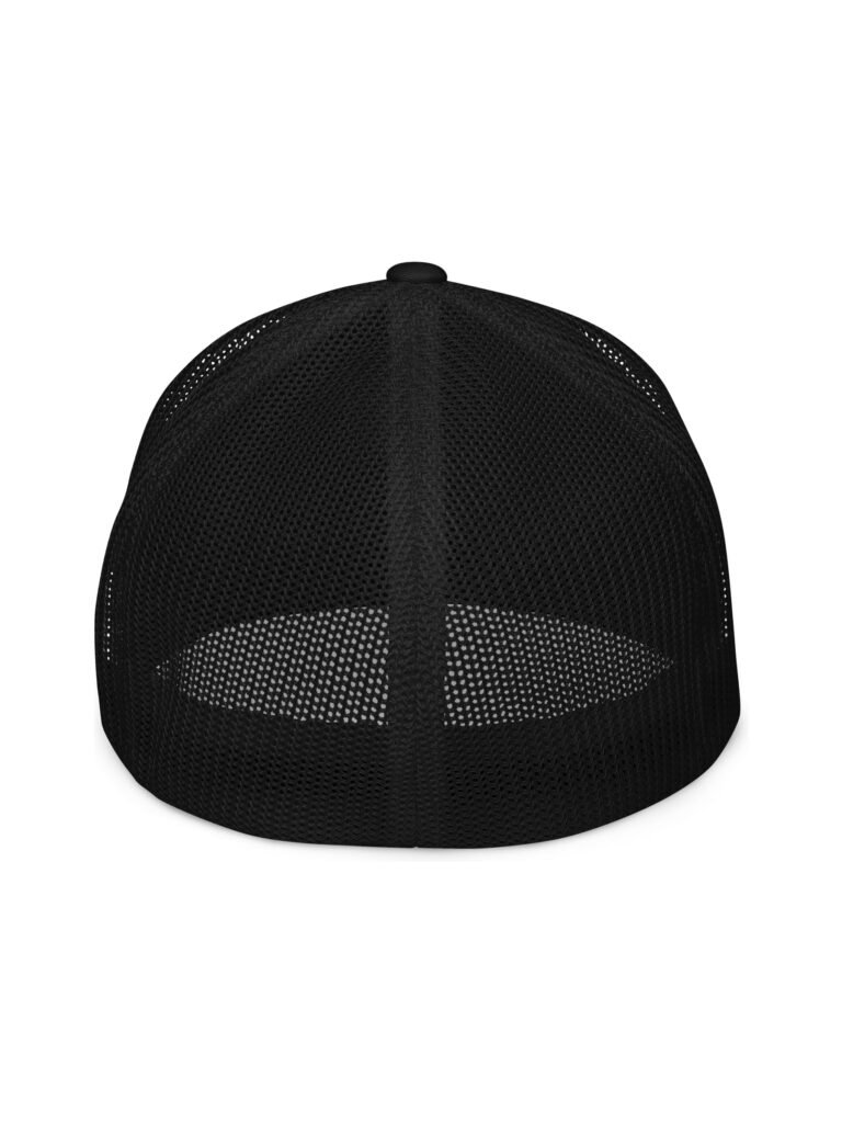 Flat back view of the black flex cap showing the mesh panels and elastic band