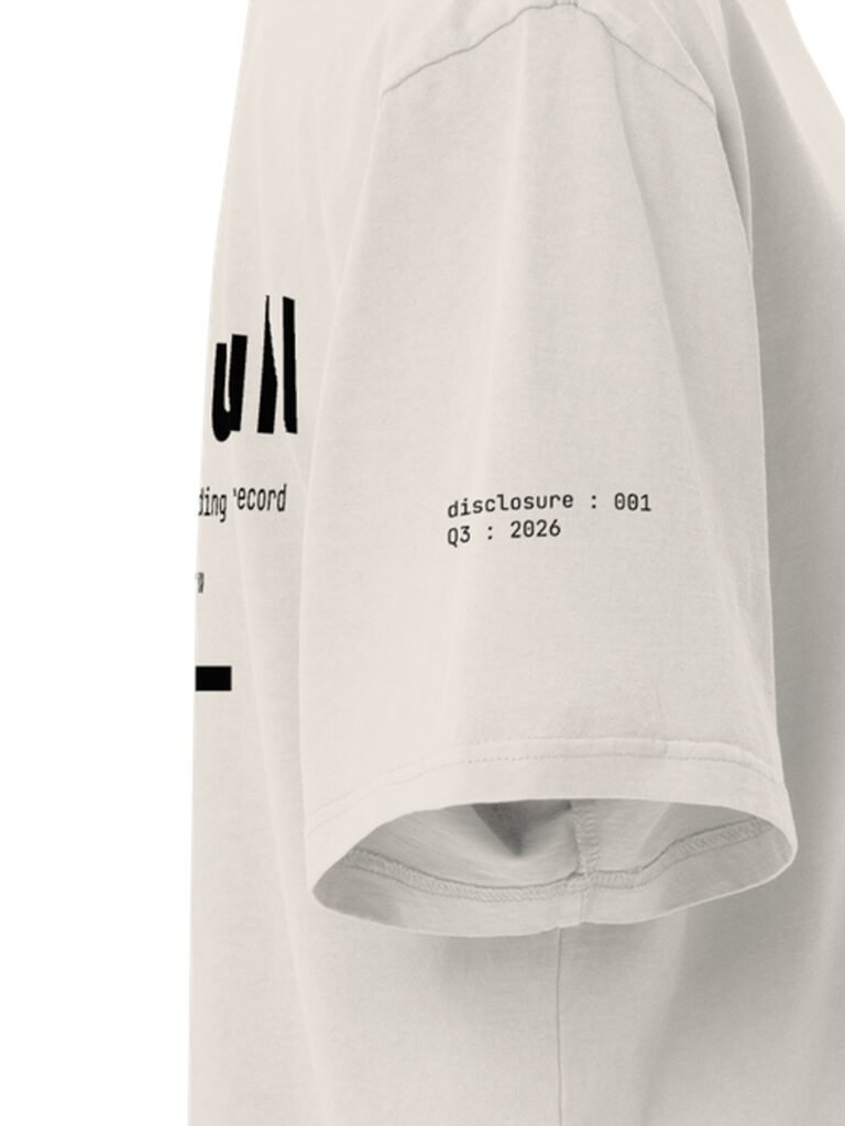 Close detail of the right sleeve showing the disclosure : 001 cuff stamp