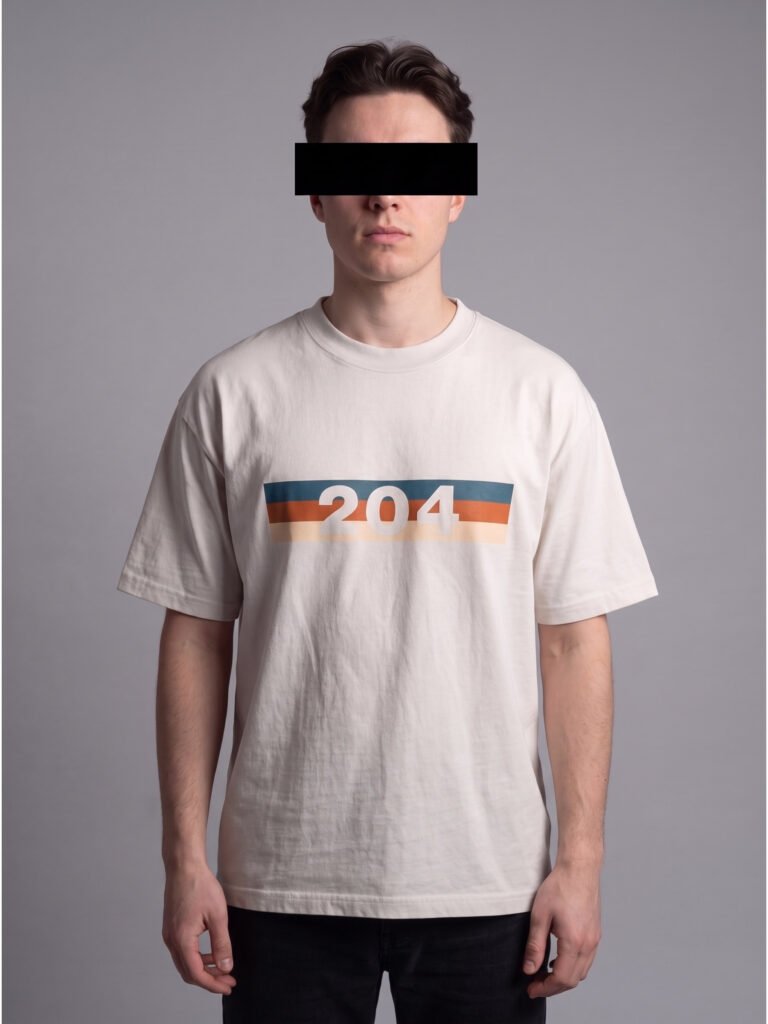 echelon heavyweight tee 204 — worn, front view, chest lockup