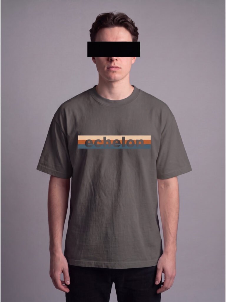 echelon heavyweight tee 401 — worn, front view, chest lockup