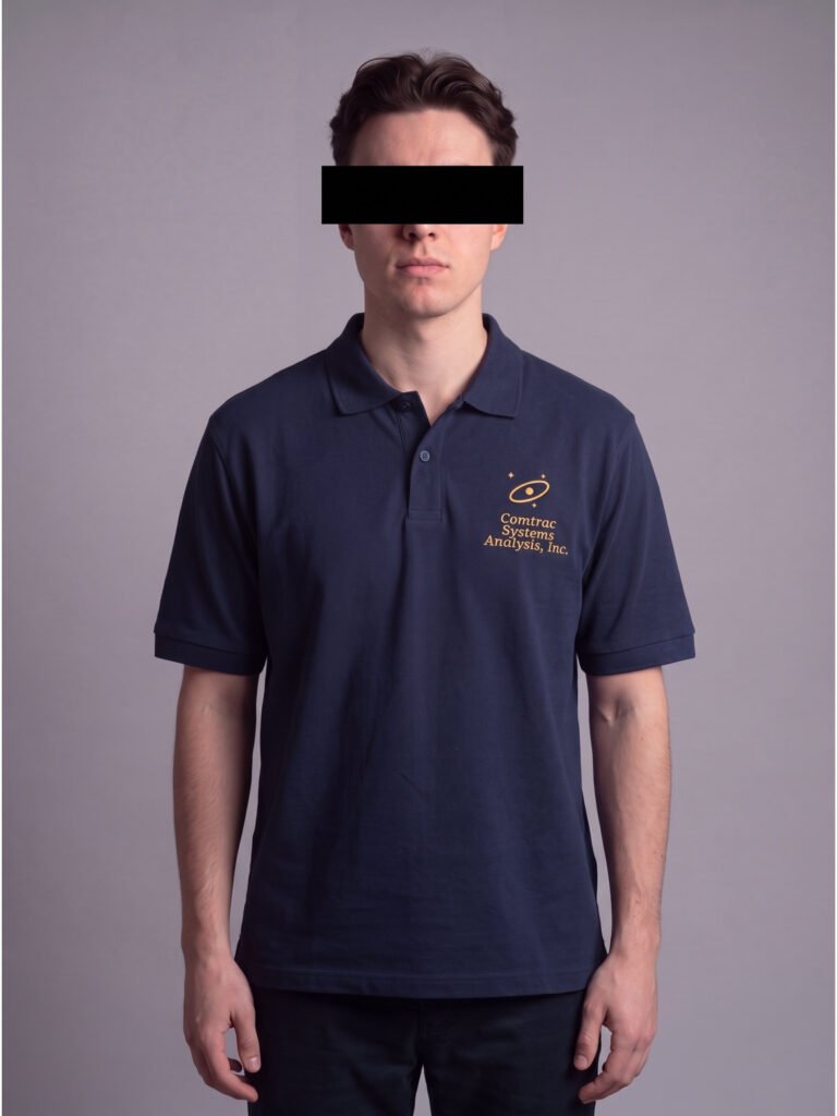 echelon issue polo 502 — worn, front view, chest lockup